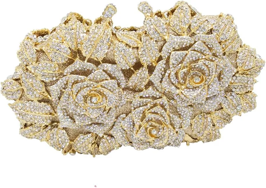 Boutique De FGG Dazzling Flower Evening Bags For Women Formal Party Rhinestone Handbags Wedding Crystal Clutch Purse,Mini