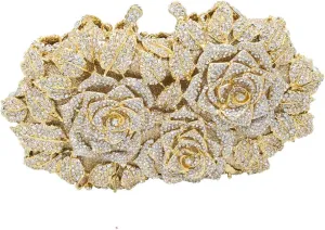 Boutique De FGG Dazzling Flower Evening Bags For Women Formal Party Rhinestone Handbags Wedding Crystal Clutch Purse,Mini