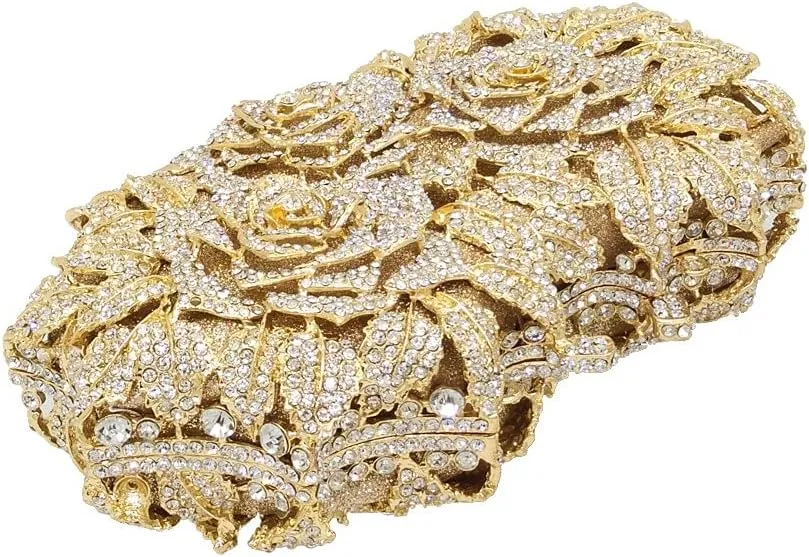 Boutique De FGG Dazzling Flower Evening Bags For Women Formal Party Rhinestone Handbags Wedding Crystal Clutch Purse,Mini