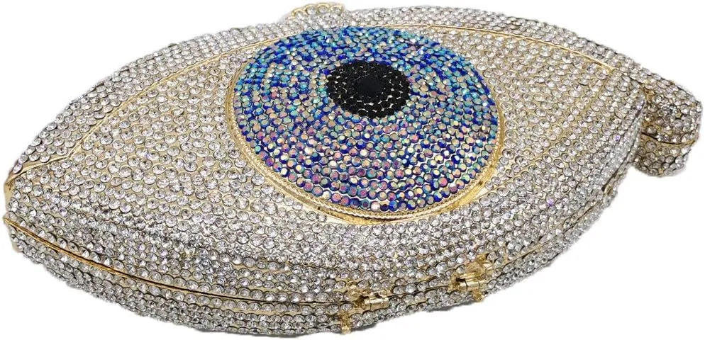 Boutique De FGG Evil Eye Clutch Purse for Women Glitter Evening Bags Crystal Clutch Party Dinner Rhinestone Handbag,Mini