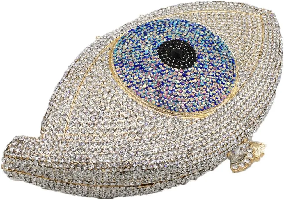 Boutique De FGG Evil Eye Clutch Purse for Women Glitter Evening Bags Crystal Clutch Party Dinner Rhinestone Handbag,Mini