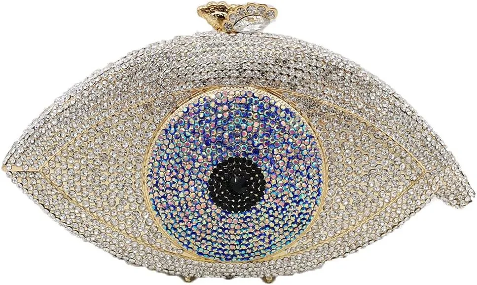 Boutique De FGG Evil Eye Clutch Purse for Women Glitter Evening Bags Crystal Clutch Party Dinner Rhinestone Handbag,Mini