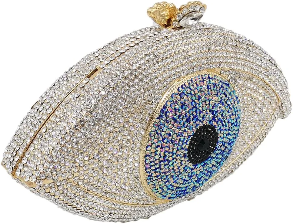 Boutique De FGG Evil Eye Clutch Purse for Women Glitter Evening Bags Crystal Clutch Party Dinner Rhinestone Handbag,Mini