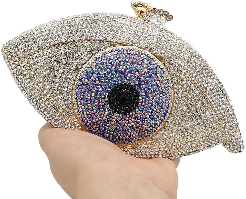 Boutique De FGG Evil Eye Clutch Purse for Women Glitter Evening Bags Crystal Clutch Party Dinner Rhinestone Handbag,Mini