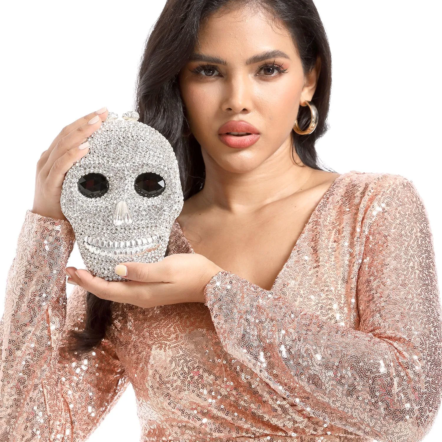 Boutique De FGG Skull Crystal Clutch Purse for Women Formal Rhinestone Clutch Evening Bag Halloween Minaudiere Handbag,Mini