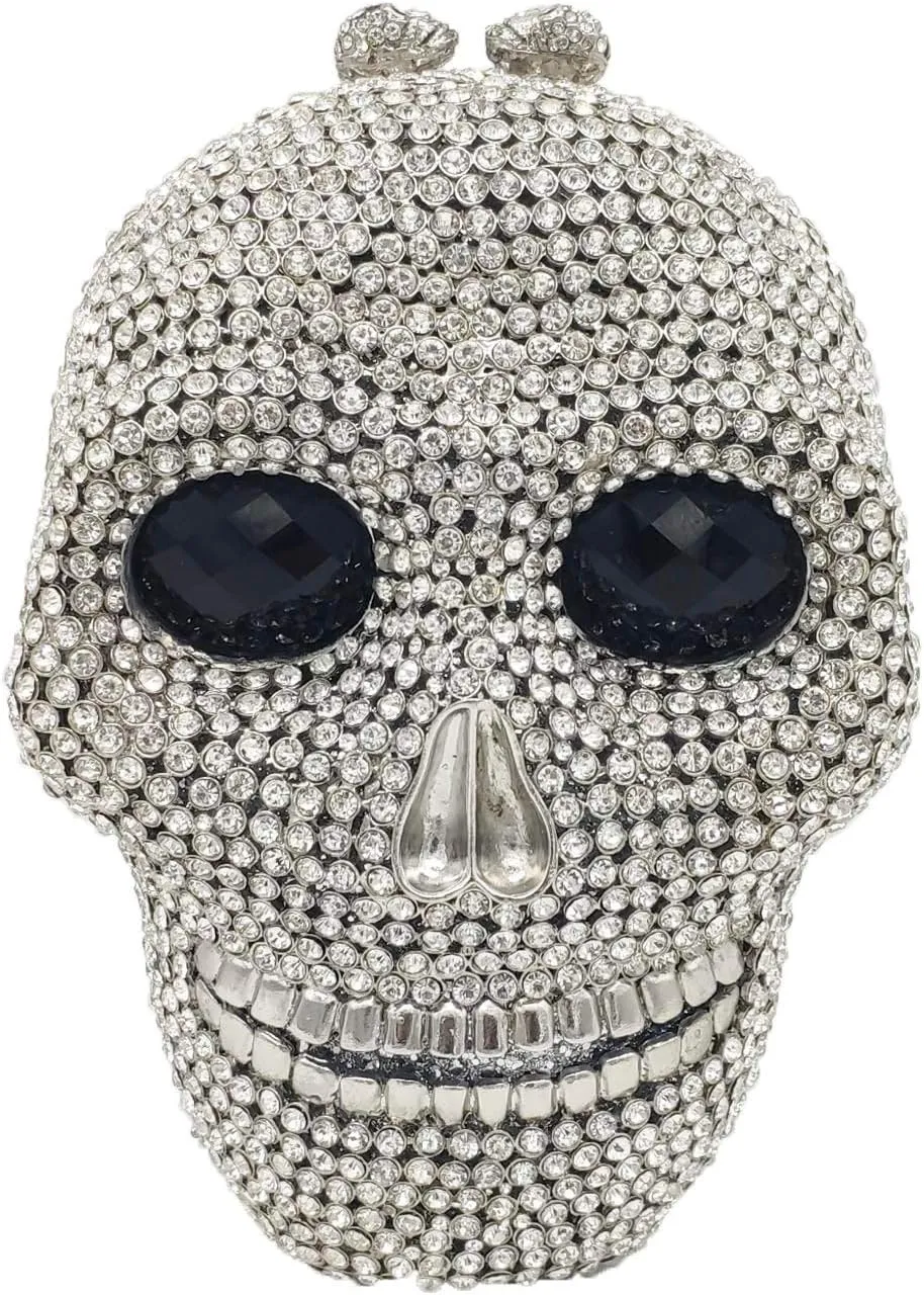 Boutique De FGG Skull Crystal Clutch Purse for Women Formal Rhinestone Clutch Evening Bag Halloween Minaudiere Handbag,Mini