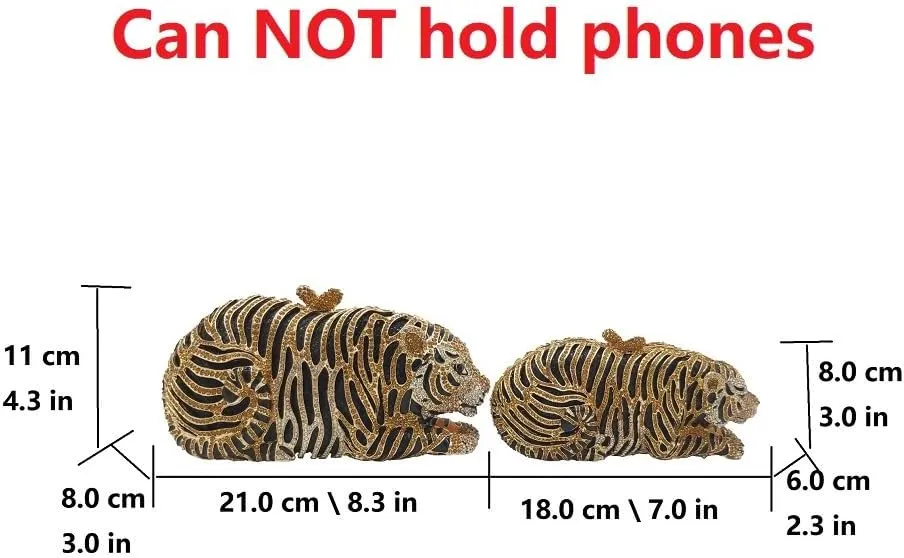 Boutique De FGG Tiger Rhinestone Clutch Purse for Women Formal Evening Bag Sparkly Bridal Wedding Crystal Clutch Bag,Mini