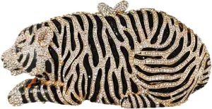 Boutique De FGG Tiger Rhinestone Clutch Purse for Women Formal Evening Bag Sparkly Bridal Wedding Crystal Clutch Bag,Mini