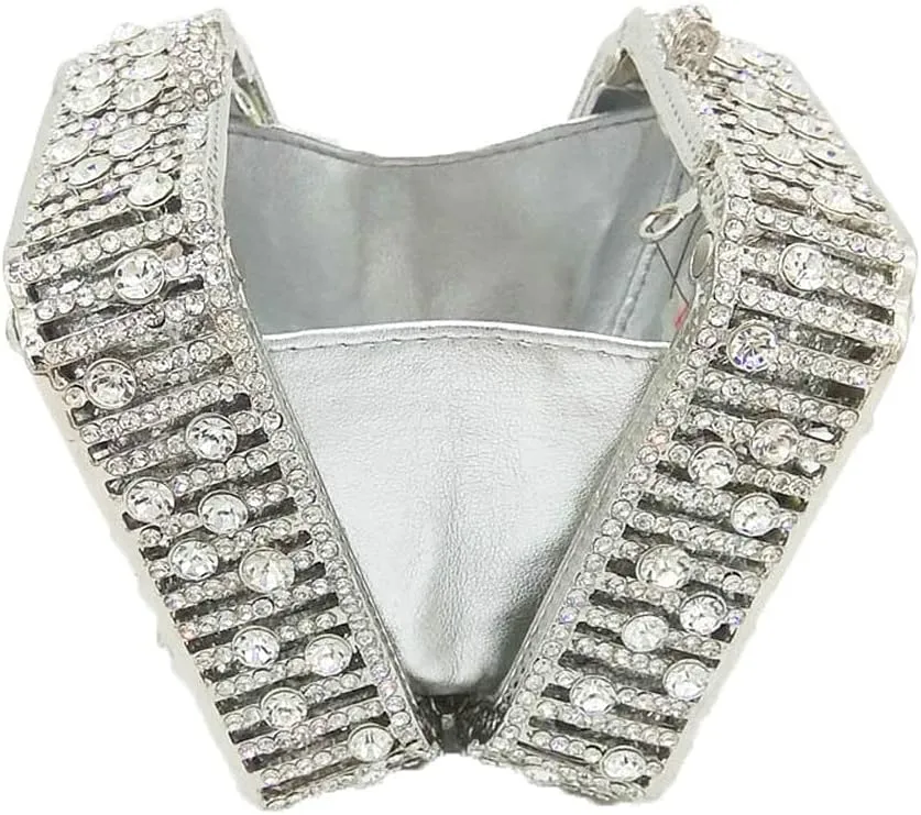 Boutique De FGG Women Metal Box Crystal Clutch Purse Evening Bag Wedding Bridal Rhinestone Handbags Party Clutch Bag,Mini