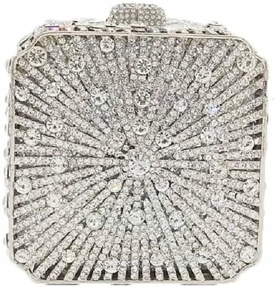 Boutique De FGG Women Metal Box Crystal Clutch Purse Evening Bag Wedding Bridal Rhinestone Handbags Party Clutch Bag,Mini