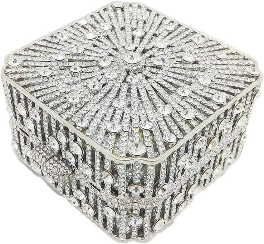 Boutique De FGG Women Metal Box Crystal Clutch Purse Evening Bag Wedding Bridal Rhinestone Handbags Party Clutch Bag,Mini