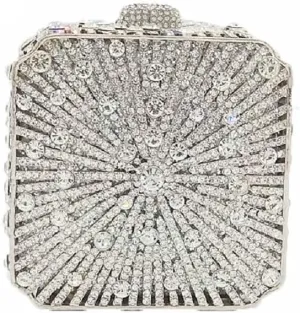 Boutique De FGG Women Metal Box Crystal Clutch Purse Evening Bag Wedding Bridal Rhinestone Handbags Party Clutch Bag,Mini
