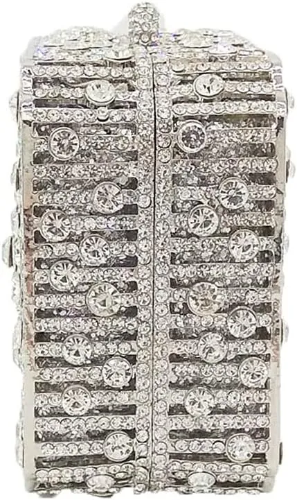 Boutique De FGG Women Metal Box Crystal Clutch Purse Evening Bag Wedding Bridal Rhinestone Handbags Party Clutch Bag,Mini