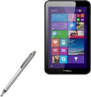 BoxWave Stylus Pen Compatible with Prestigio MultiPad Visconte Quad - DualTip Capacitive Stylus, Fiber Tip Disc Tip Capacitive Stylus Pen - Metallic Silver