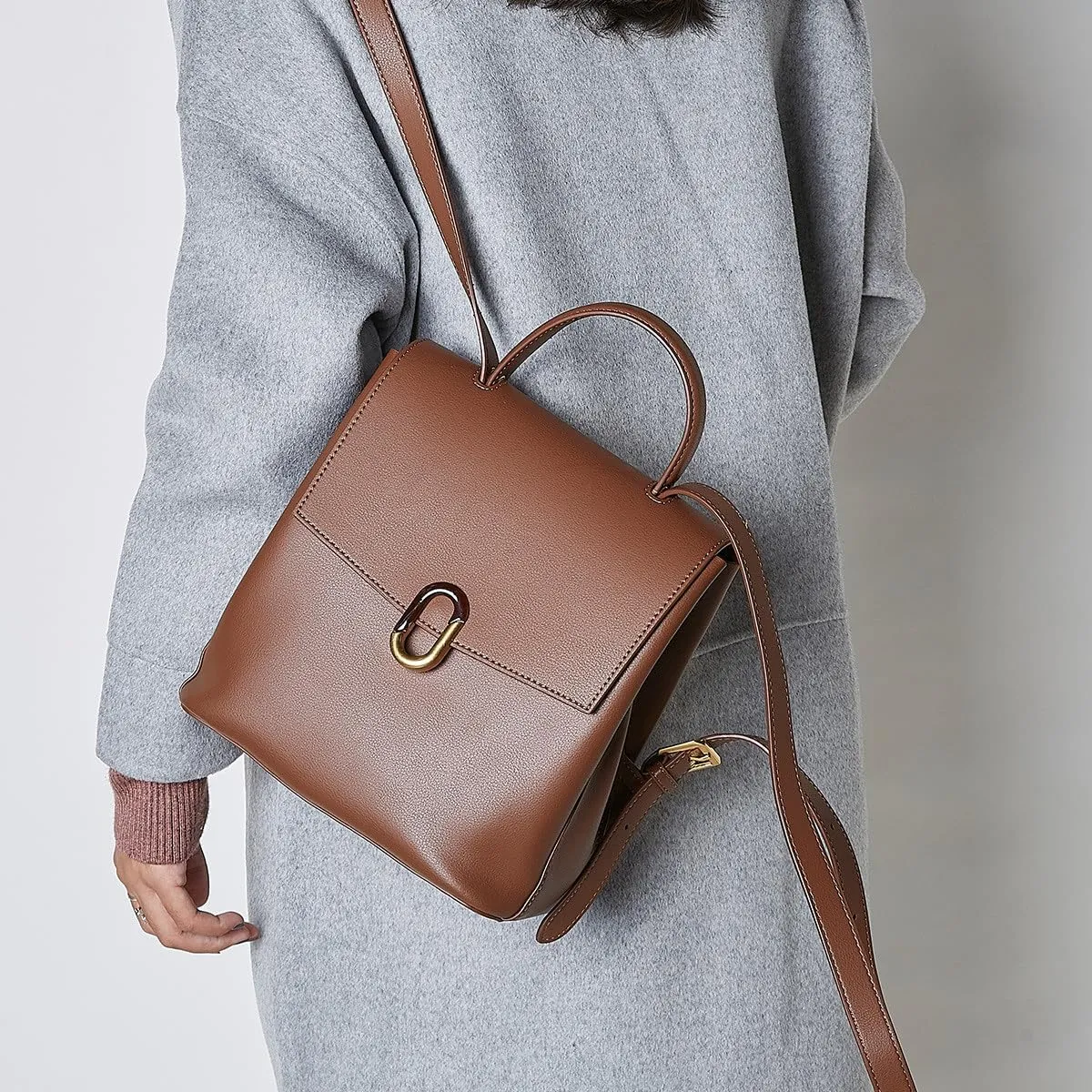 BOYATU Genuine Leather Backpack Purse for Women: Leather Backpack Elegant Shoulder Bags - Fashion Travel Handbag (Coffee brown)