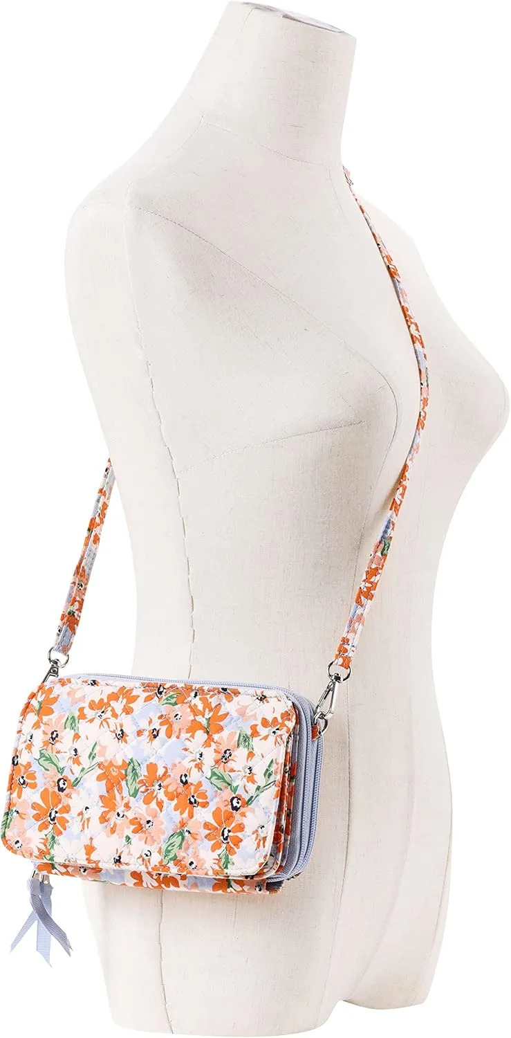 Brentano Cotton quilted double-zipper crossbody wallet purse and clutch