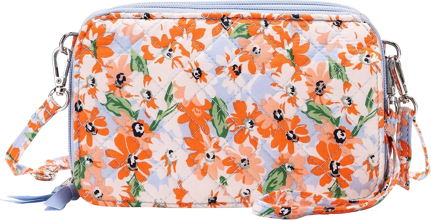 Brentano Cotton quilted double-zipper crossbody wallet purse and clutch