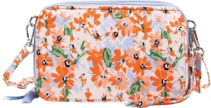 Brentano Cotton quilted double-zipper crossbody wallet purse and clutch
