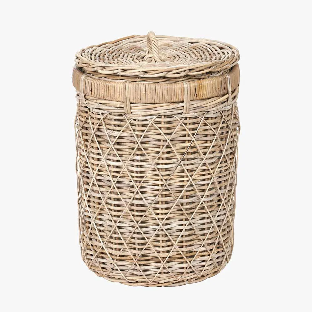 Brown Rattan Round Linen Laundry Basket Hamper