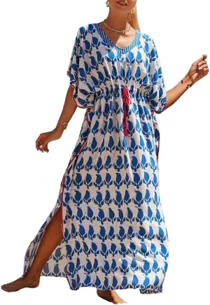 Bsubseach Kaftan Dresses for Women Plus Size Swimsuit Cover Up Long Caftan Dress with Waist Drawstring