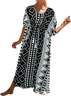 Bsubseach Kaftan Dresses for Women Plus Size Swimsuit Cover Up Long Caftan Dress with Waist Drawstring