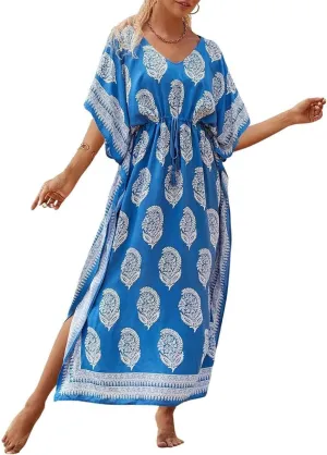 Bsubseach Kaftan Dresses for Women Plus Size Swimsuit Cover Up Long Caftan Dress with Waist Drawstring