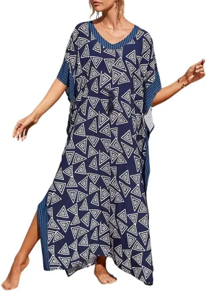 Bsubseach Kaftan Dresses for Women Plus Size Swimsuit Cover Up Long Caftan Dress with Waist Drawstring