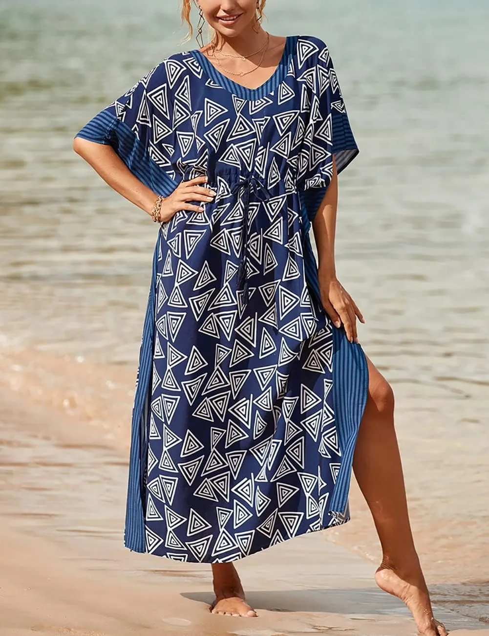 Bsubseach Kaftan Dresses for Women Plus Size Swimsuit Cover Up Long Caftan Dress with Waist Drawstring