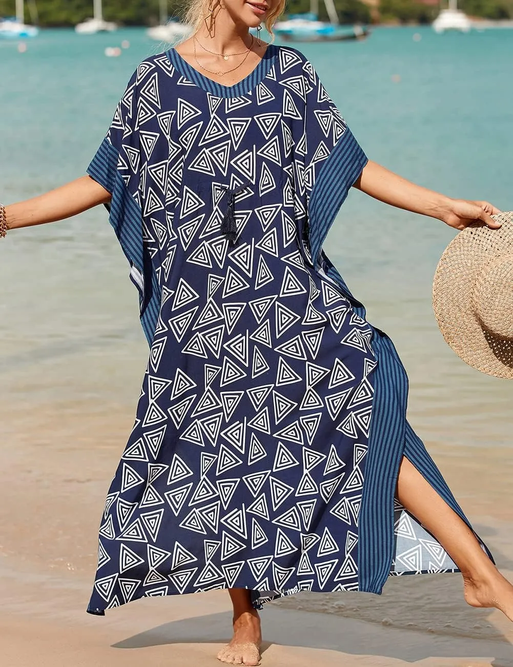 Bsubseach Kaftan Dresses for Women Plus Size Swimsuit Cover Up Long Caftan Dress with Waist Drawstring