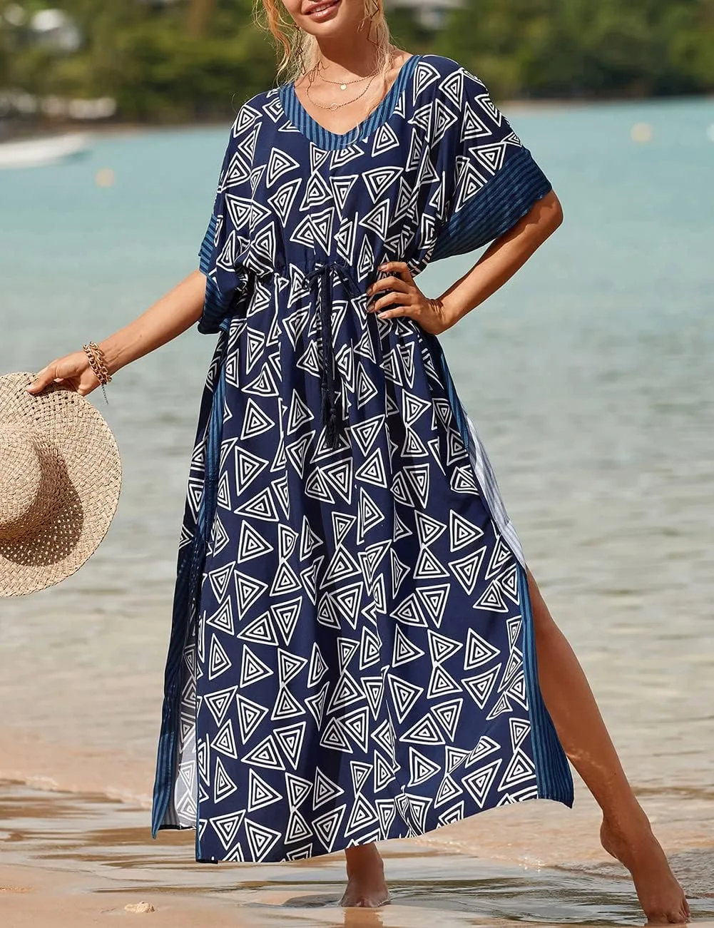 Bsubseach Kaftan Dresses for Women Plus Size Swimsuit Cover Up Long Caftan Dress with Waist Drawstring