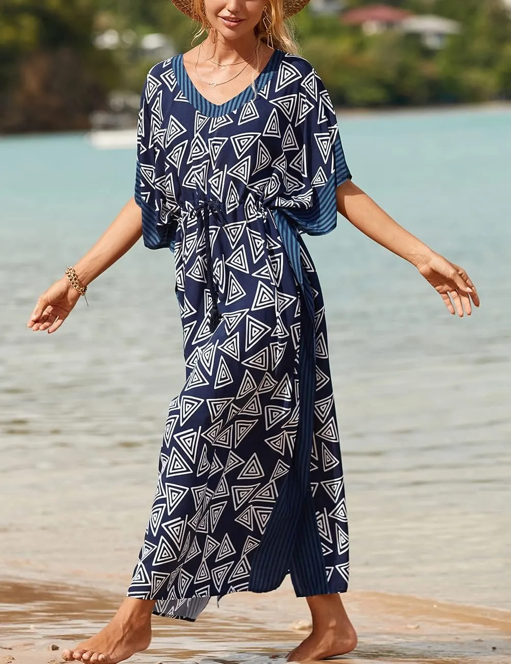 Bsubseach Kaftan Dresses for Women Plus Size Swimsuit Cover Up Long Caftan Dress with Waist Drawstring