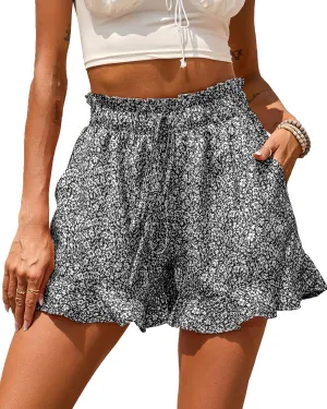 BTFBM Womens Summer Shorts 2025 Vacation Floral Belted Casual Elastic High Waist Ruffle Beach Short Lounge Pants Pockets