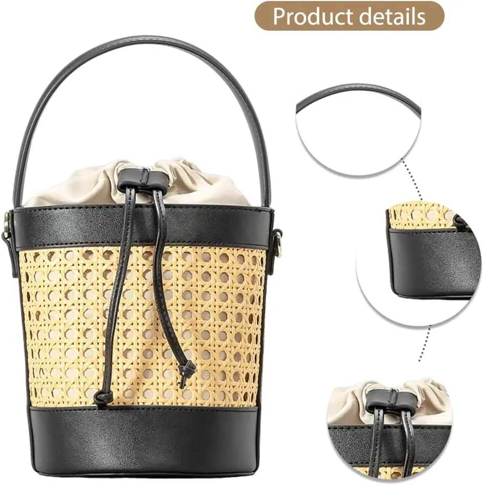 Bucket Bag PU Leather Summer Hollow Shoulder Bag Trendy Crossbody Bag Holiday Travel Handbag for Women