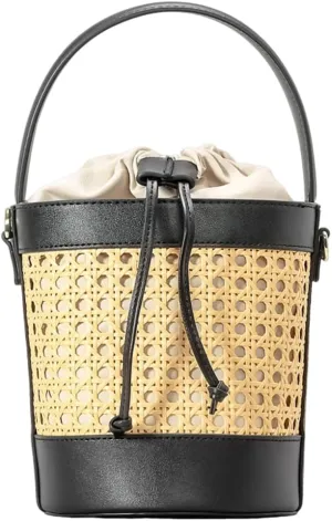 Bucket Bag PU Leather Summer Hollow Shoulder Bag Trendy Crossbody Bag Holiday Travel Handbag for Women