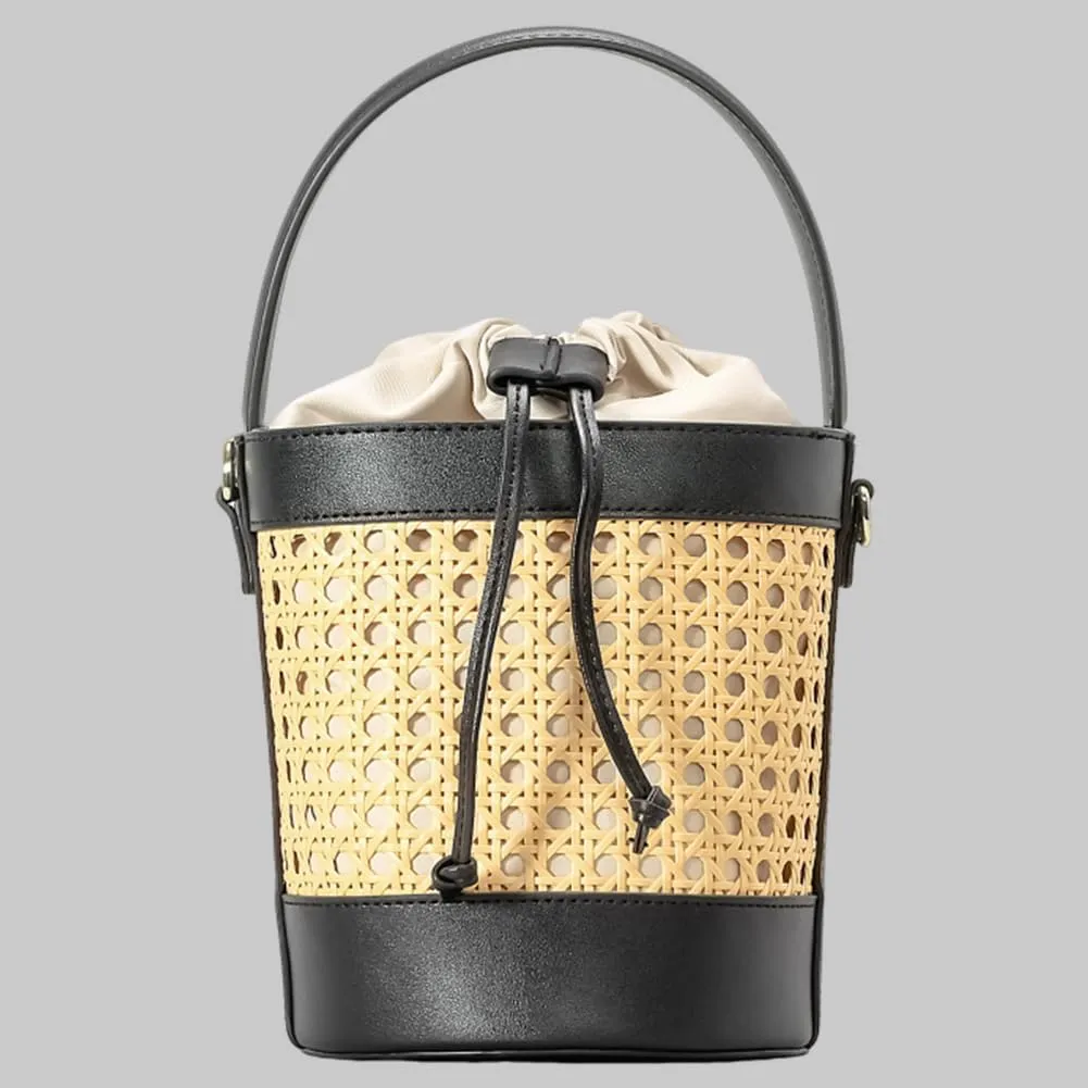 Bucket Bag PU Leather Summer Hollow Shoulder Bag Trendy Crossbody Bag Holiday Travel Handbag for Women