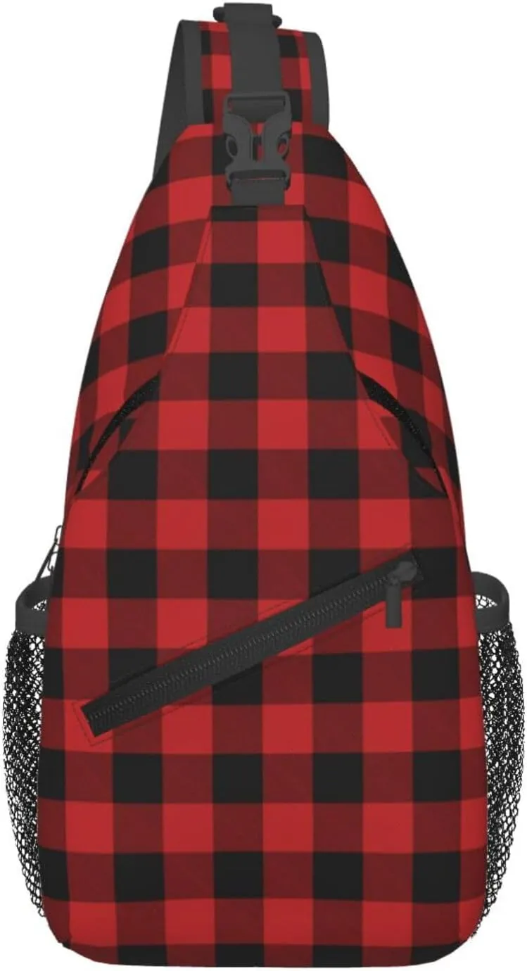 Buffalo Plaid Sling Bag Adjustable Crossbody Bag Casual Chest Bags Travel Shoulder Backpack For Women Men