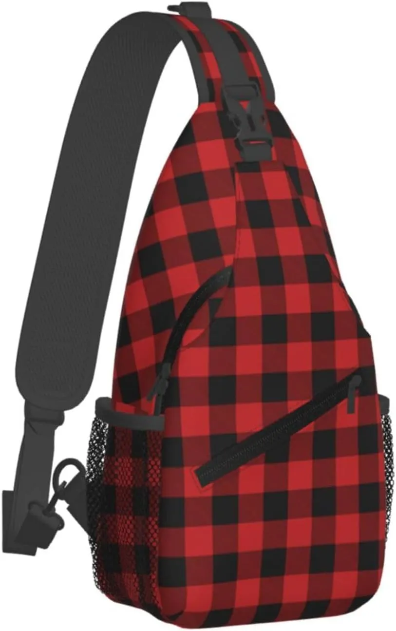 Buffalo Plaid Sling Bag Adjustable Crossbody Bag Casual Chest Bags Travel Shoulder Backpack For Women Men