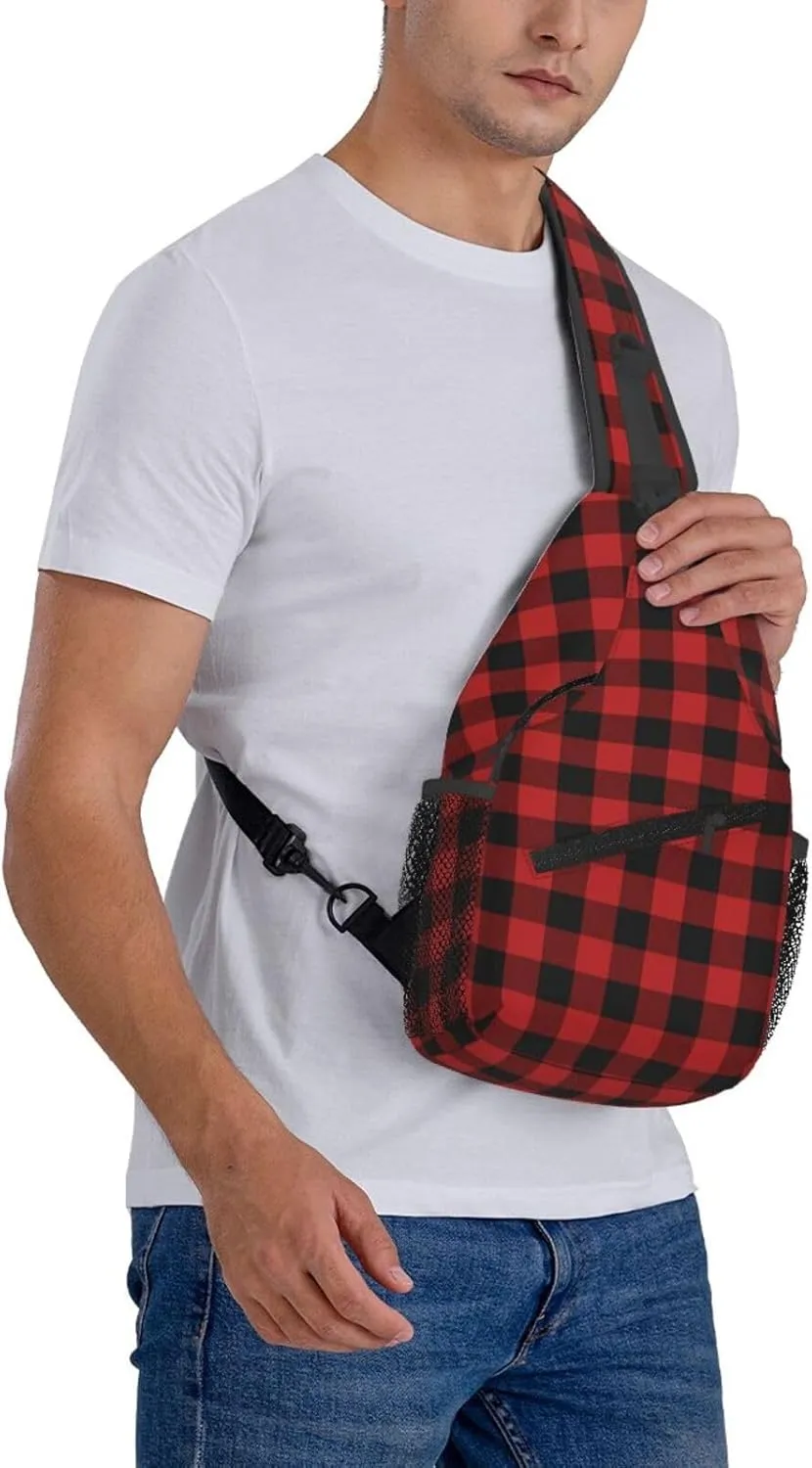 Buffalo Plaid Sling Bag Adjustable Crossbody Bag Casual Chest Bags Travel Shoulder Backpack For Women Men