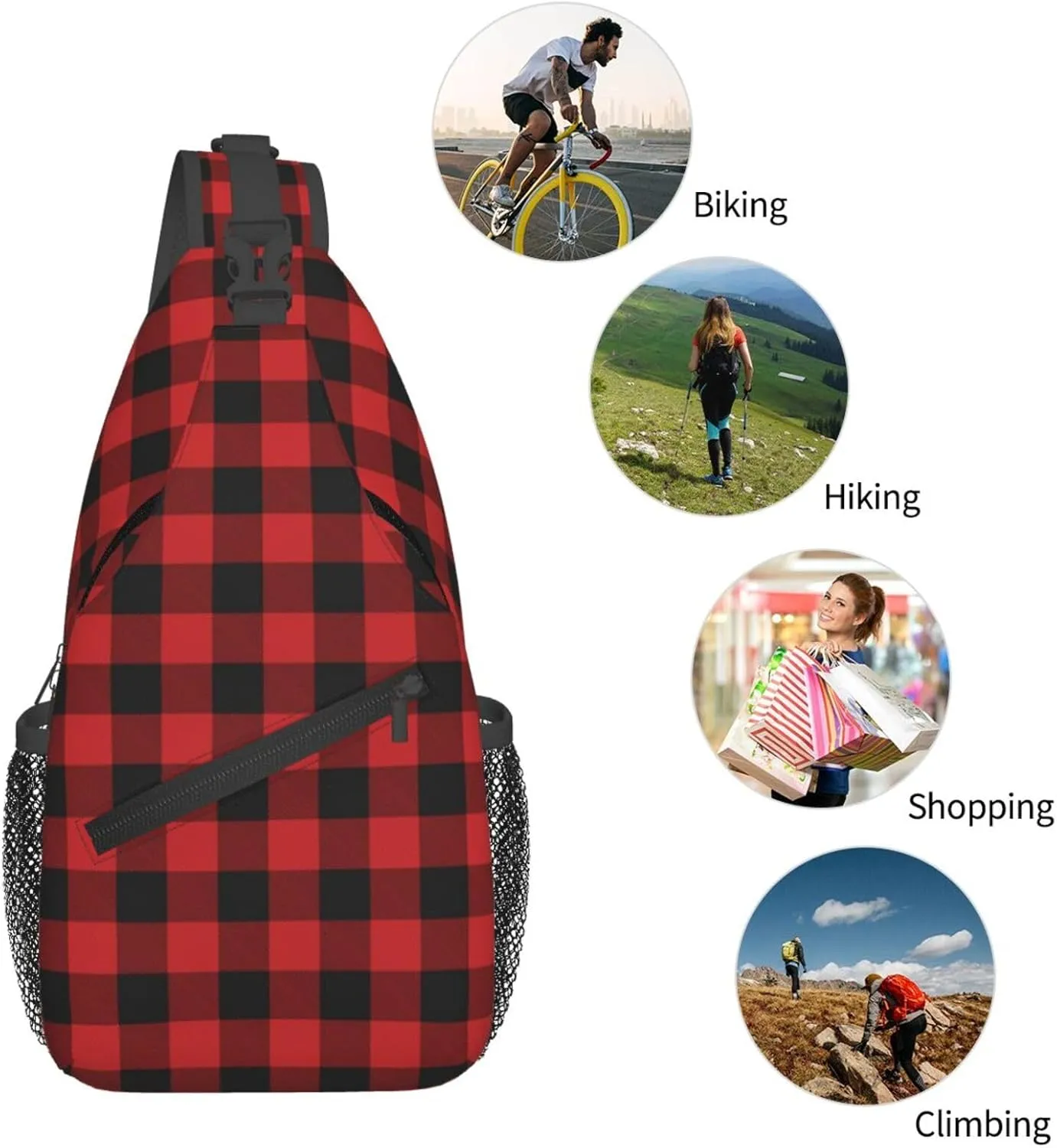 Buffalo Plaid Sling Bag Adjustable Crossbody Bag Casual Chest Bags Travel Shoulder Backpack For Women Men