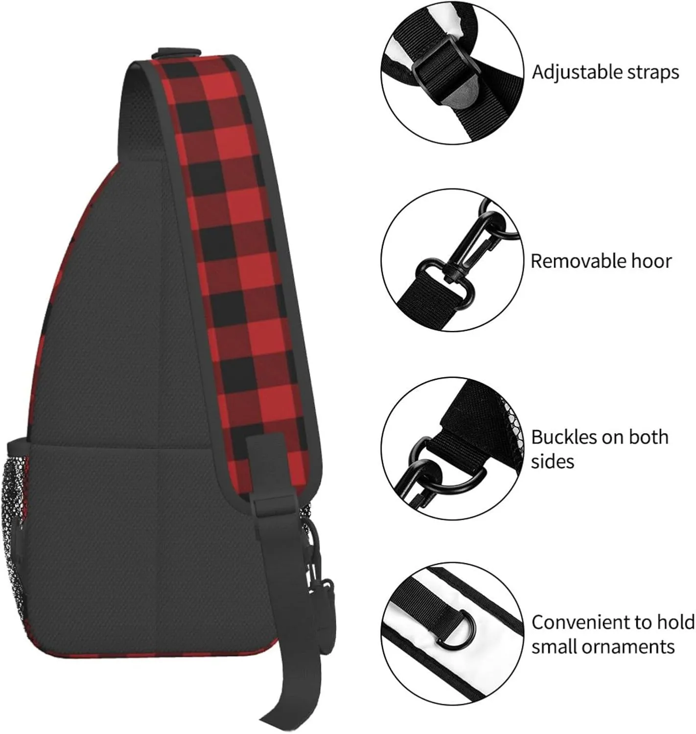 Buffalo Plaid Sling Bag Adjustable Crossbody Bag Casual Chest Bags Travel Shoulder Backpack For Women Men