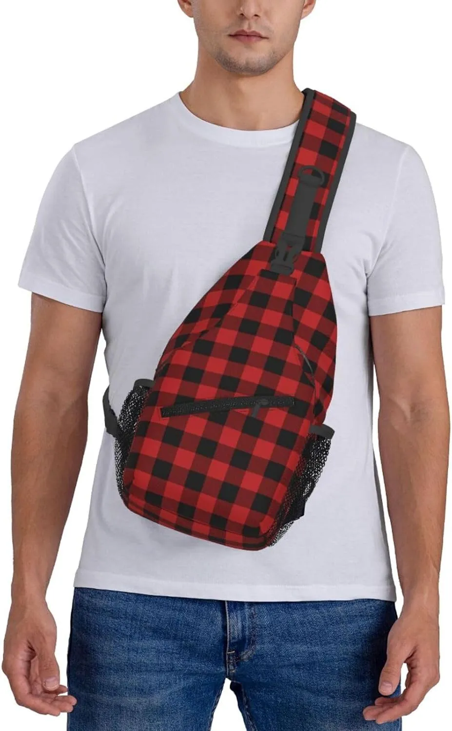 Buffalo Plaid Sling Bag Adjustable Crossbody Bag Casual Chest Bags Travel Shoulder Backpack For Women Men