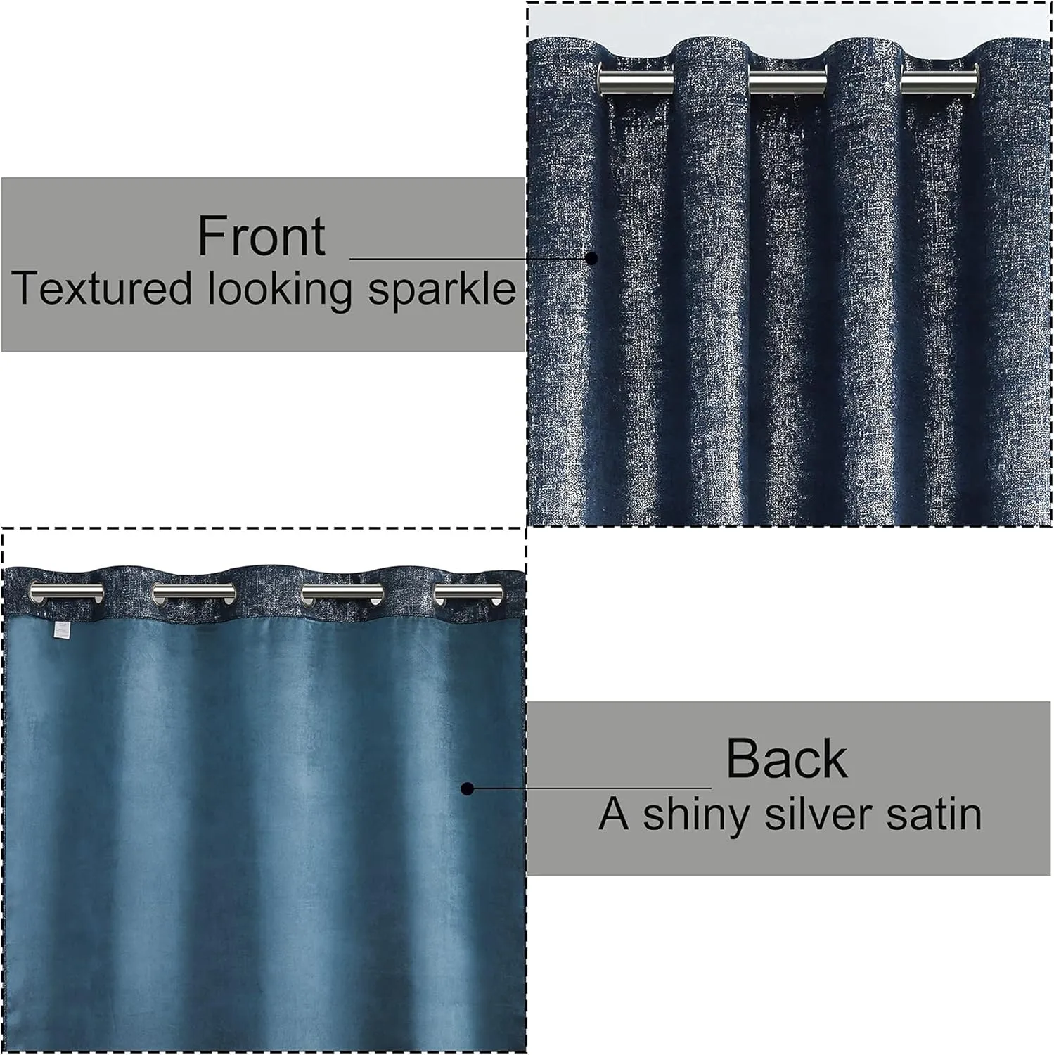 Bujasso Navy Blue Blackout Curtains 84 inch 2 Panels Set Silver Sparkle Patterned Window Curtains Luxury Room Darkening Curtains 85% Blackout Thermal Insulated for Living Room Grommet Top W52 xL84