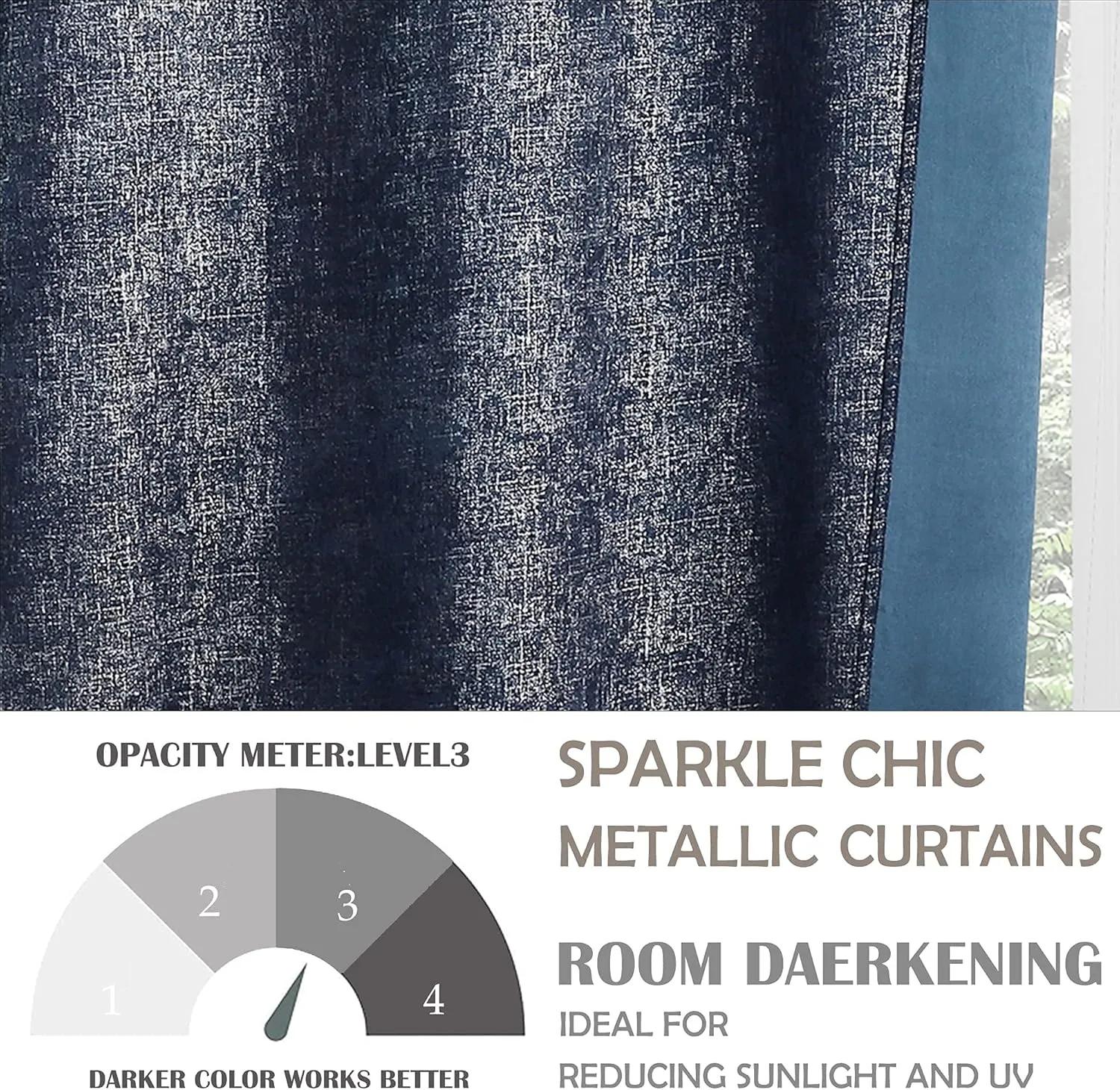 Bujasso Navy Blue Blackout Curtains 84 inch 2 Panels Set Silver Sparkle Patterned Window Curtains Luxury Room Darkening Curtains 85% Blackout Thermal Insulated for Living Room Grommet Top W52 xL84