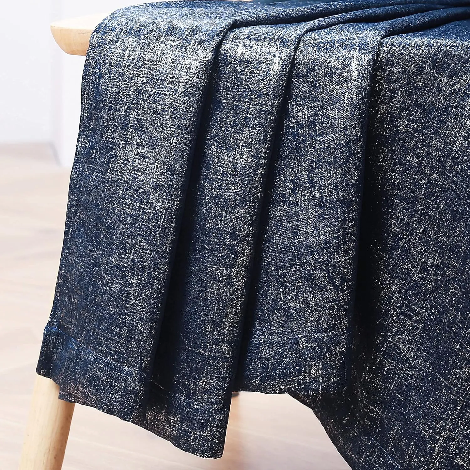 Bujasso Navy Blue Blackout Curtains 84 inch 2 Panels Set Silver Sparkle Patterned Window Curtains Luxury Room Darkening Curtains 85% Blackout Thermal Insulated for Living Room Grommet Top W52 xL84