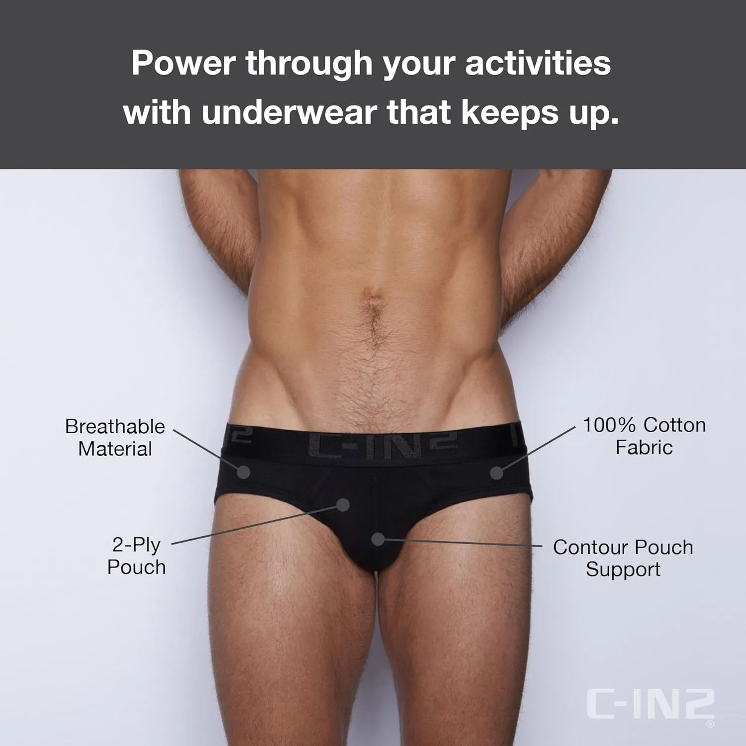 C-IN2 Core Low Rise Brief - Men's Underwear Center-Seam Contour Pouch Support - Breathable Cotton