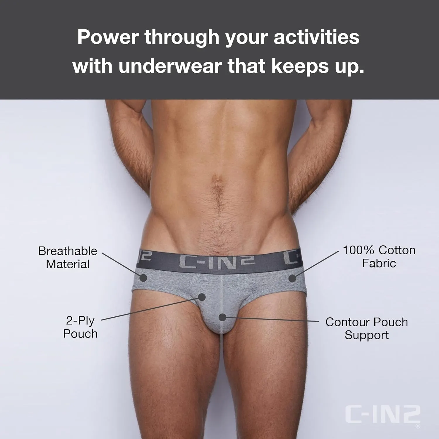 C-IN2 Men’s Cotton Low Rise Briefs Underwear | 2-Ply Center-Seam Contour Pouch