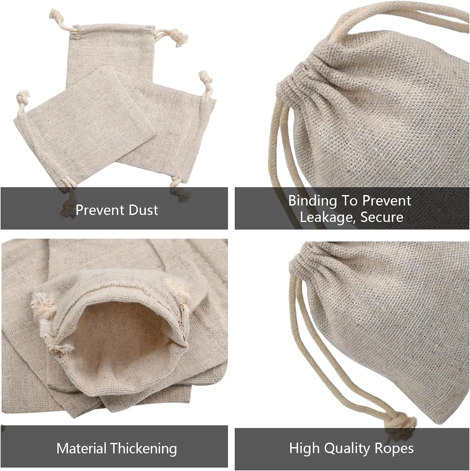 calary 50pcs Double Canvas Drawstring Bag Cotton Pouch Gift Sachet Bags Muslin Bag Reusable Tea Bag