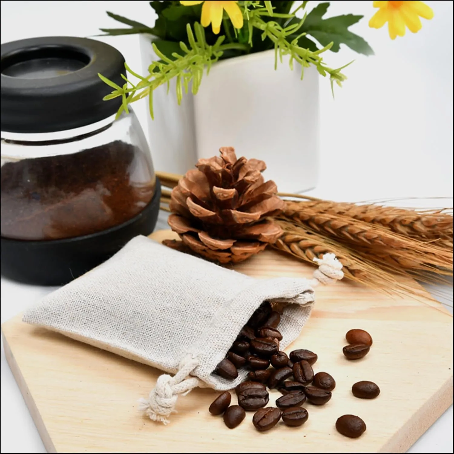 calary 50pcs Double Canvas Drawstring Bag Cotton Pouch Gift Sachet Bags Muslin Bag Reusable Tea Bag