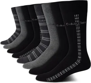 Calvin Klein Men's Crew Socks - 8 Pack Cotton Blend Performance Patterned Dress Socks - Athletic Socks for Men (7-12)