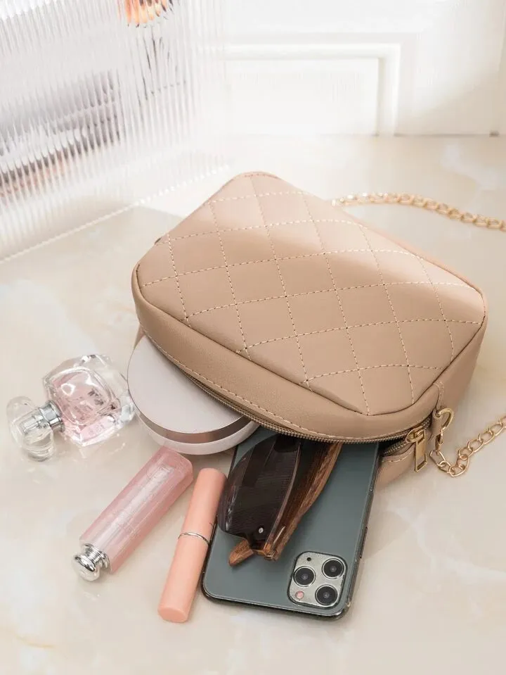 CAMEL LUXE Quilted Crossbody Bag